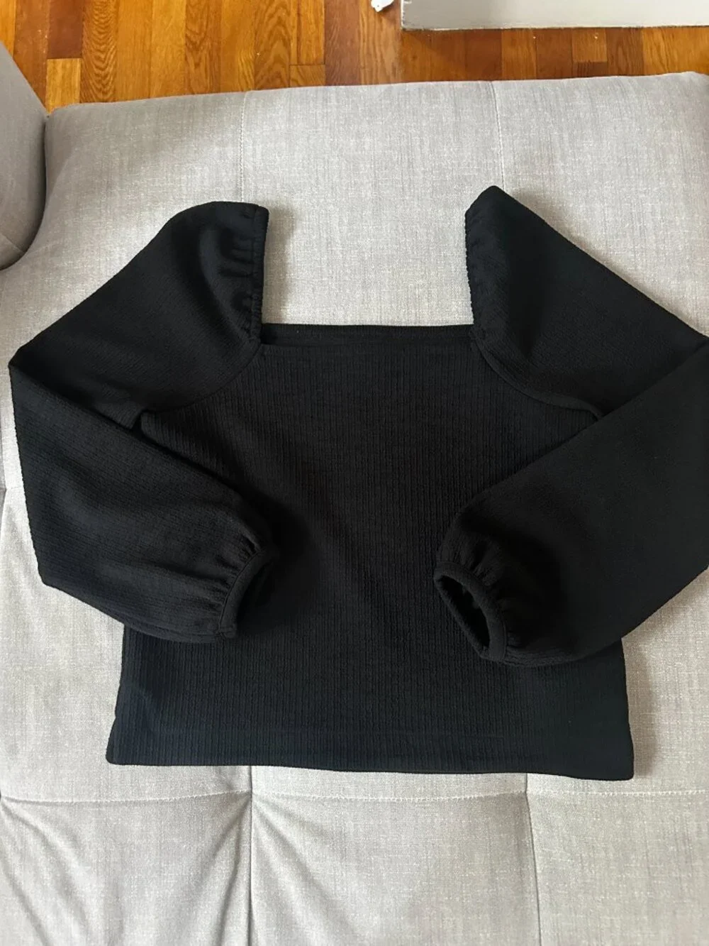 Madewell Crepe Square-Neck Puff-Sleeve Top in Black - size XXS